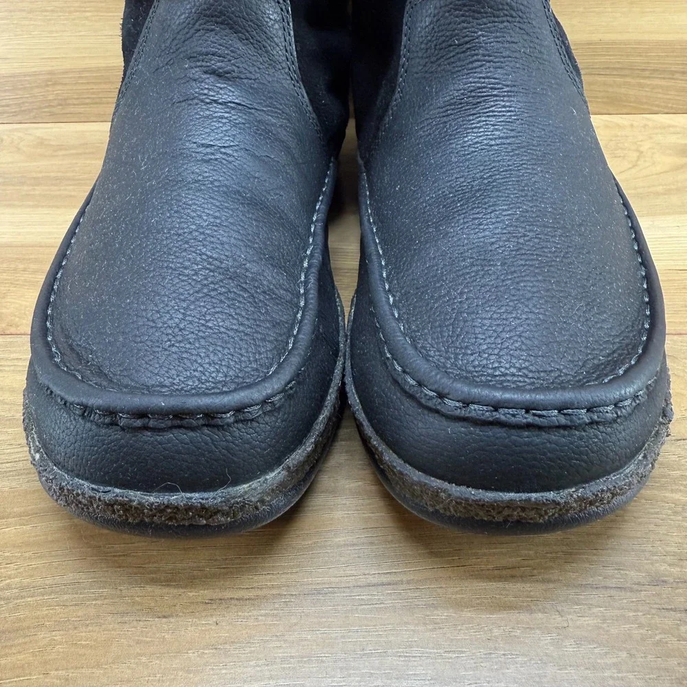 OLUKAI Kohana Boot Mens 10.5 Black Leather Suede Pull On Wool Lined